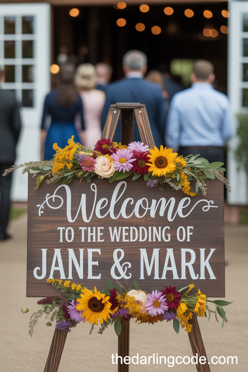 Wildflower Wedding Welcome Sign For Reception Entrance