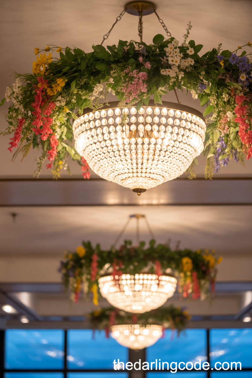 Floral-Adorned Chandeliers For Reception Ambiance