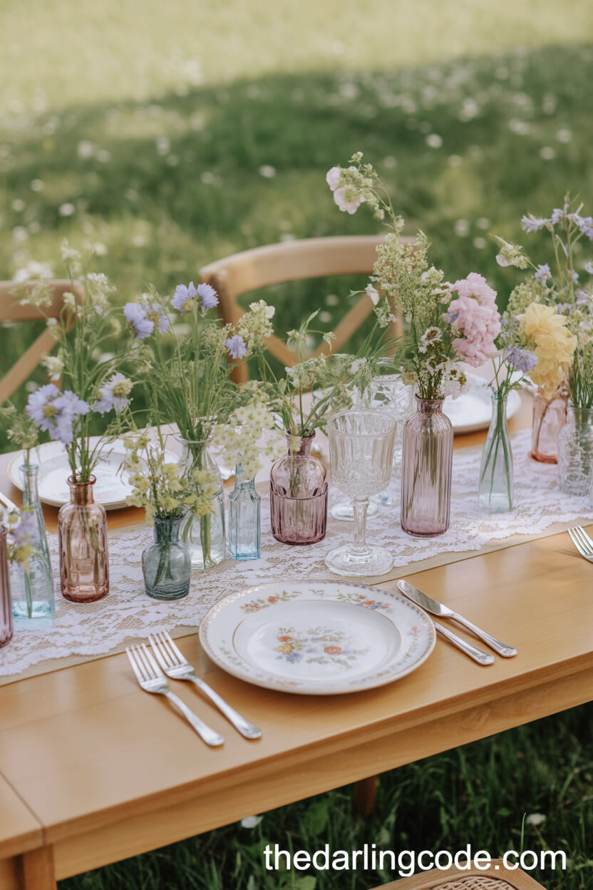 Spring Meadow Wildflower Table With Vintage Floral China