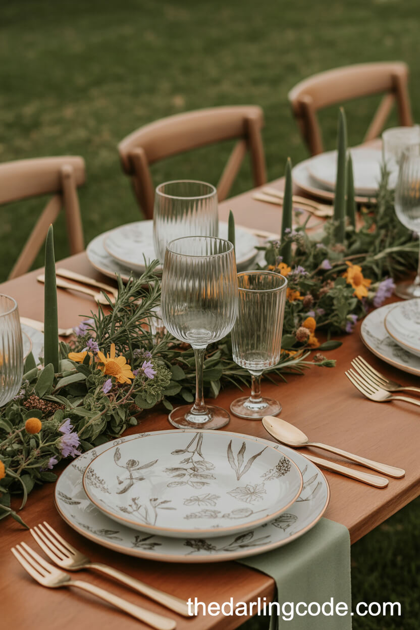 Herb-Infused Wildflower Garland Table Setting