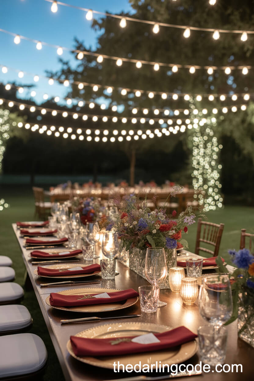 Jewel-Toned Garden Table With Wildflowers And Charger Plates