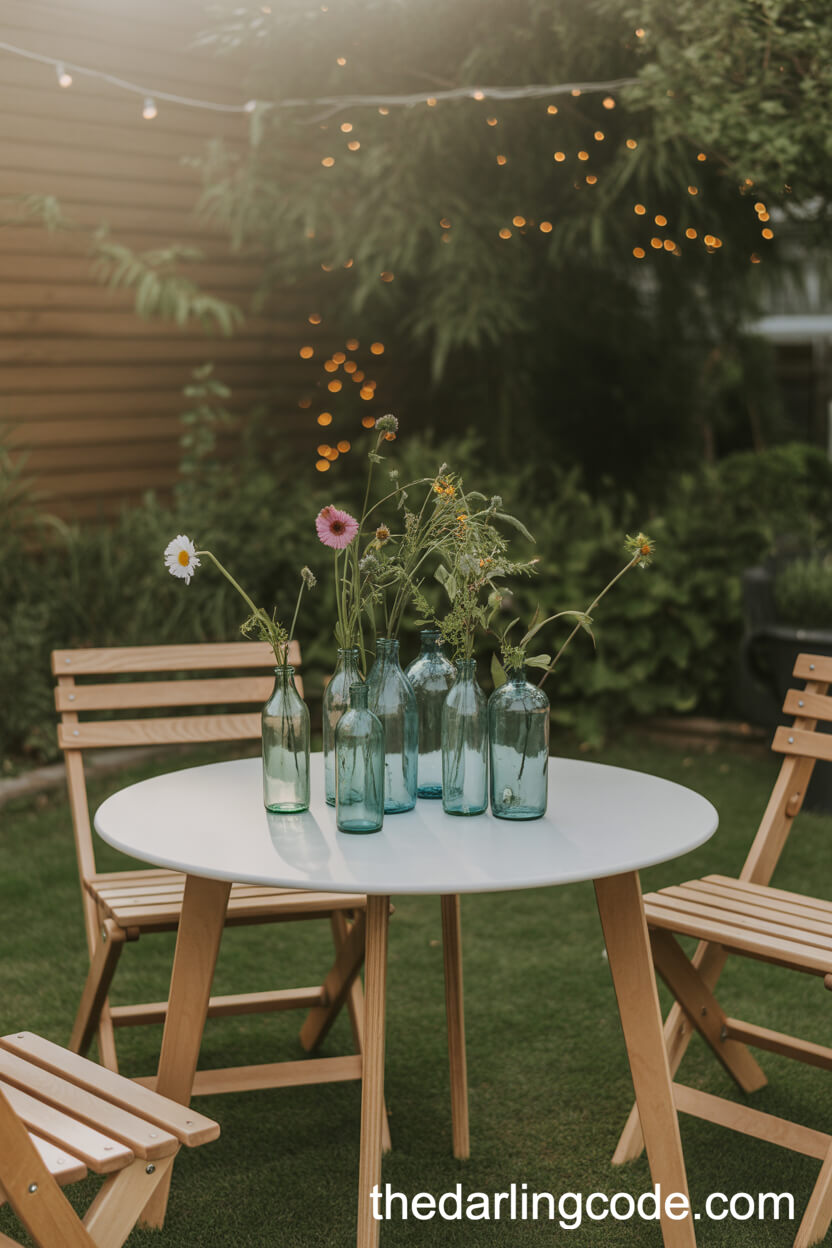 Backyard Table Setting With Recycled Glass Wildflower Vases