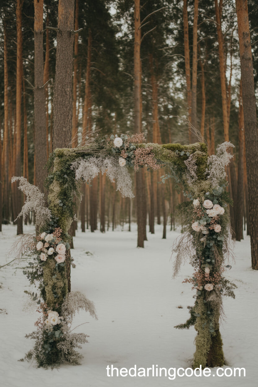 Moss And Icy Branch Forest Wedding Arch