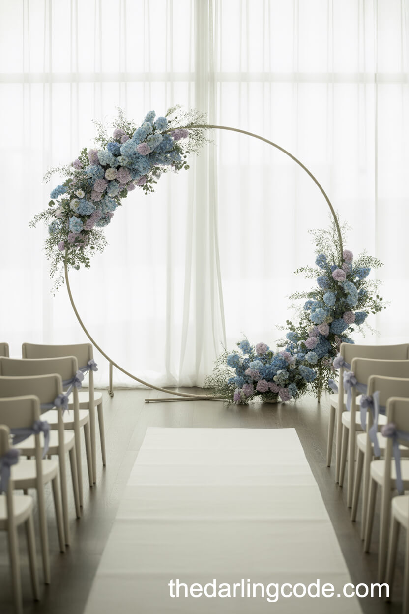 Minimalist Moon Gate Arch With Blue And Lavender Florals
