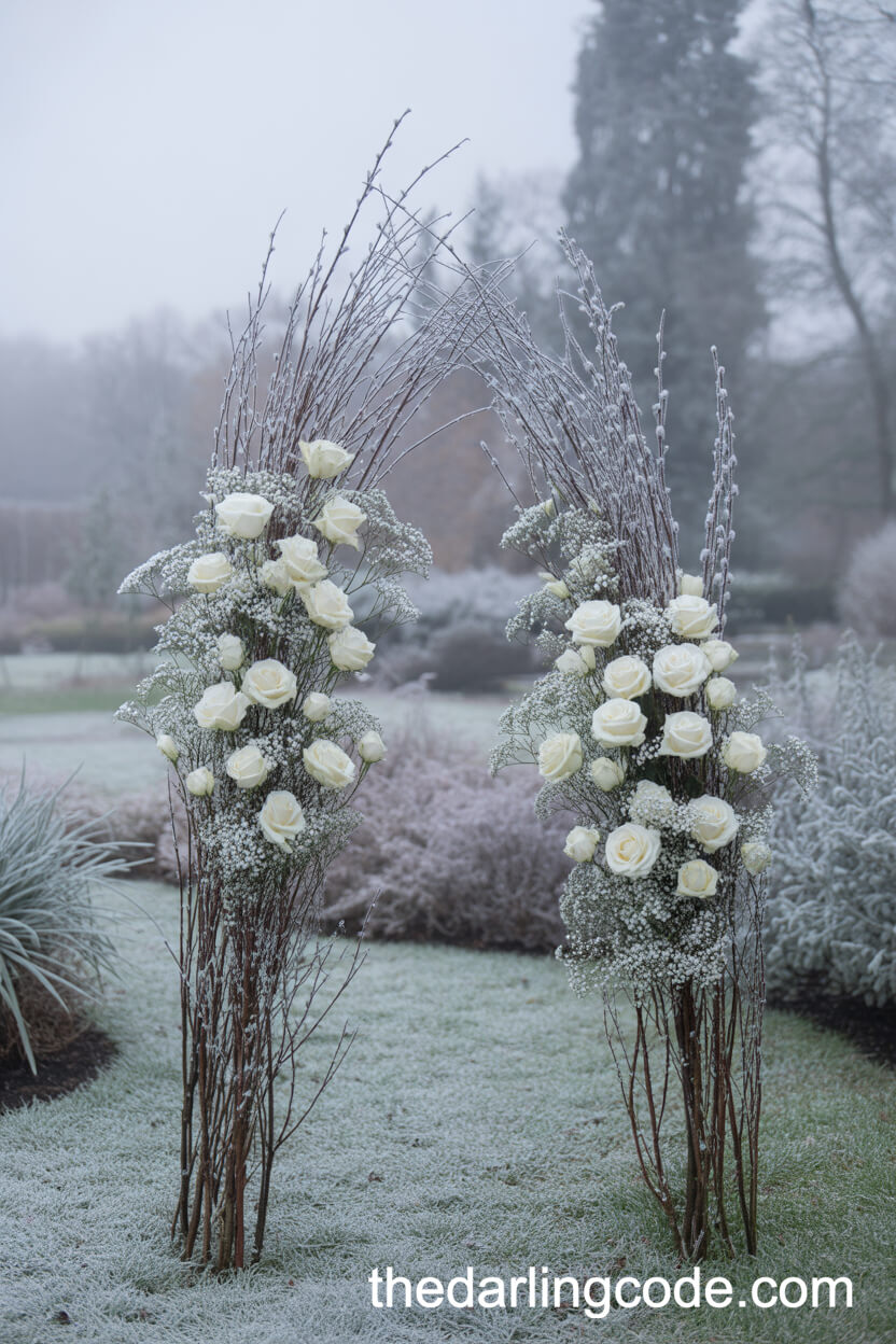 Willow And White Rose Frosted Garden Wedding Arch